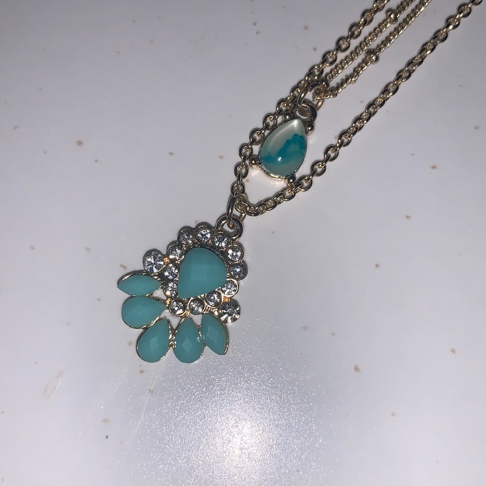 Teal and gold 2 necklaces together